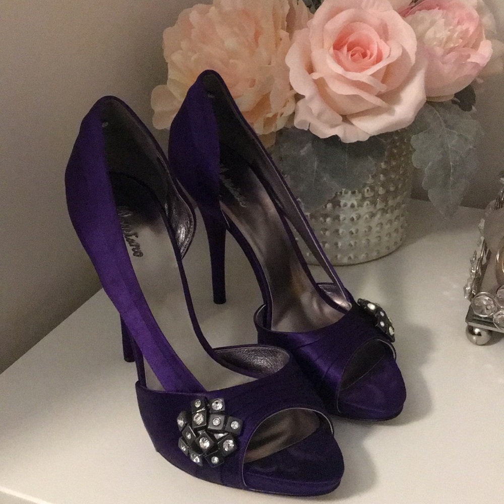 Purple Peep-Toe High Heels with Gem Detail - Women's Fashion Pump